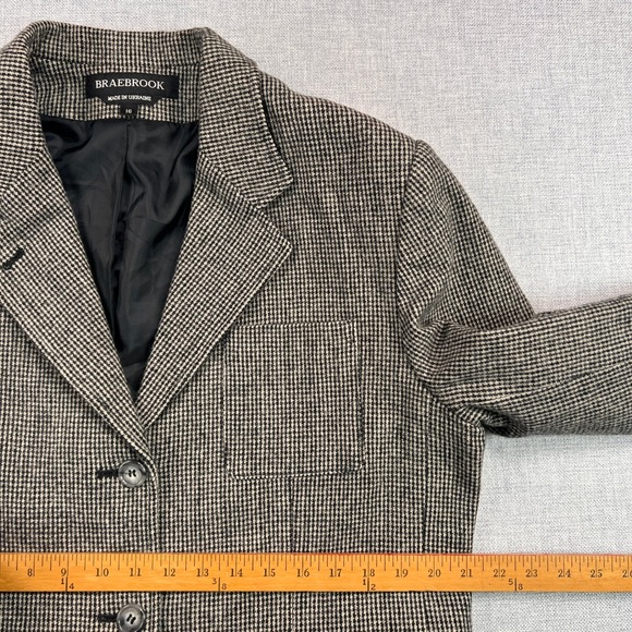 VTG Braebrook Wool Houndstooth Sport Coat Blazer Women 16 Gray Elbow Patch Prep - Picture 9 of 14